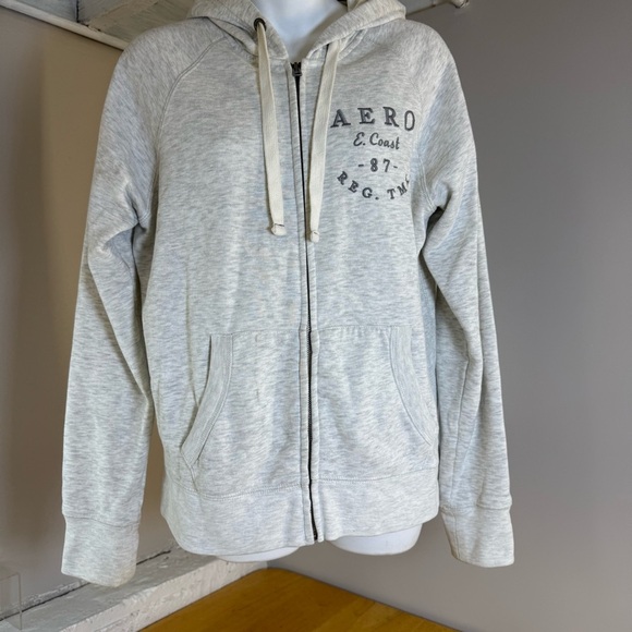 Aeropostale Jacket Womens Sz L Hooded Full Zip Gray Pockets Drawstring Aero - Picture 1 of 10